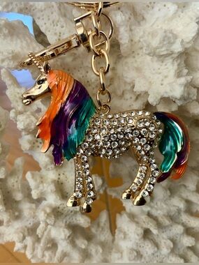 Unicorn Bling Bag Charm Rhinestones NEW Large In Package